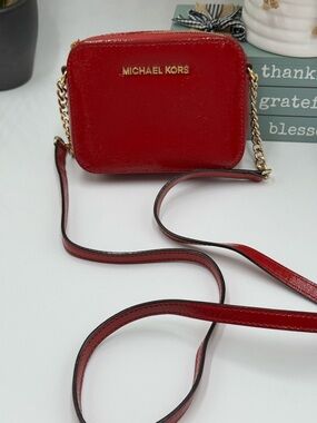 Michael Kors Red Patent Leather Jet Set Mini Crossbody Bag